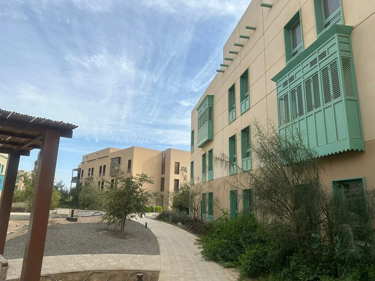 Walkway between residential buildings